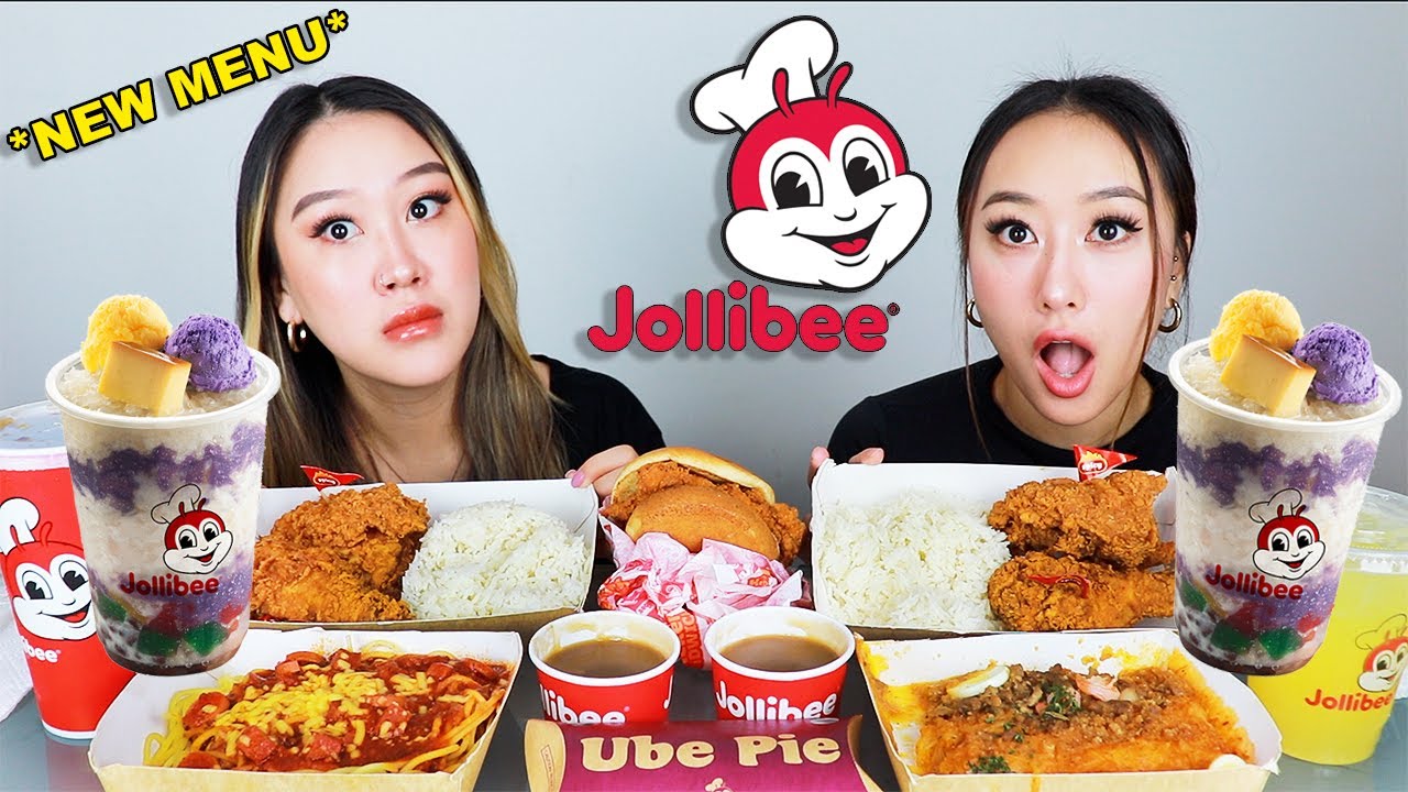 JOLLIBEE MUKBANG 🍗 | *NEW* SPICY CHICKEN SANDWICH, PALABOK FIESTA, SPAGHETTI, UBE PIE, HALO HALO