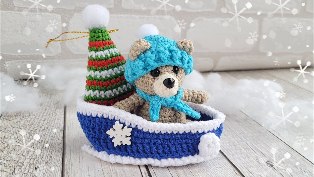🛷🐻Медвежонок в санках вязаный крючком👍crochet bear🐻B&auml;r h&auml;keln