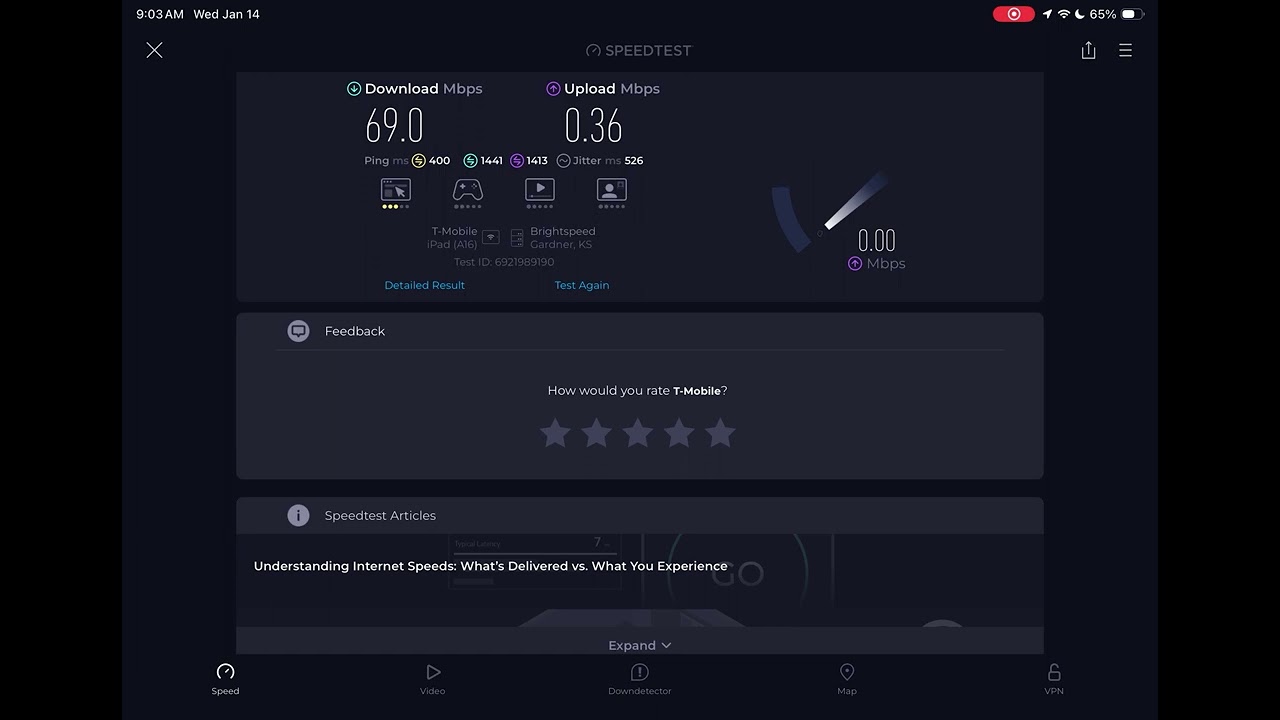 speed testing my phone hotspot inside the school with my apple a16 tablet