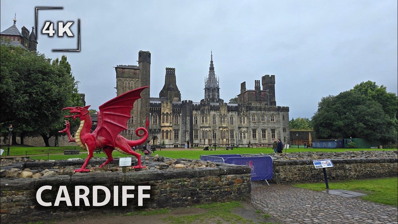 Walking Cardiff City Centre in Heavy Rain | Capital of Wales | 4K