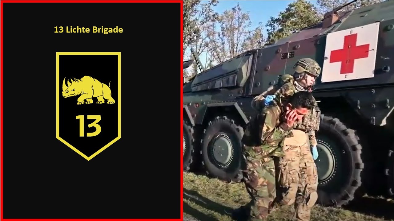Gewondenafvoer bij 13 Gnk, de medische compagnie van 13 Lichte Brigade.