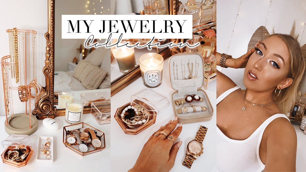 MY JEWELRY COLLECTION & ORGANIZATION *try on* ✨ Rose Gold Earrings, Necklaces, Rings & Watches