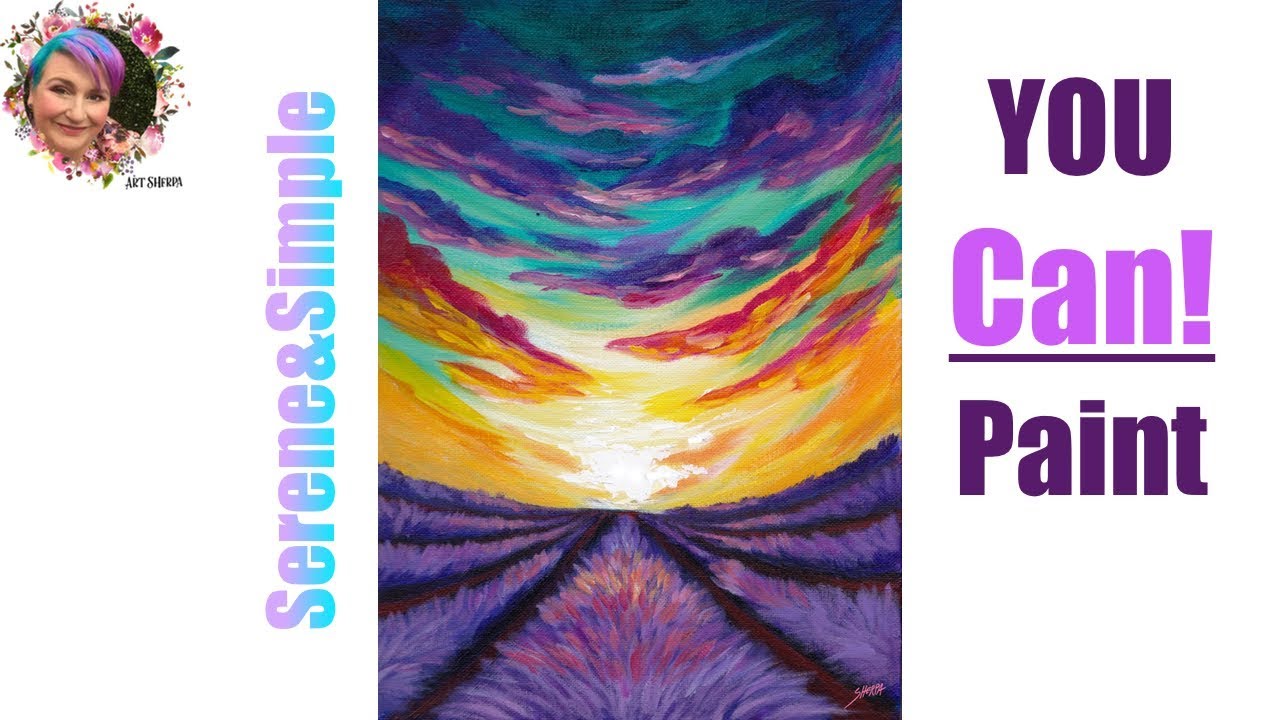 Easy Painting in acrylic Sunset Lavender Field | TheArtSherpa