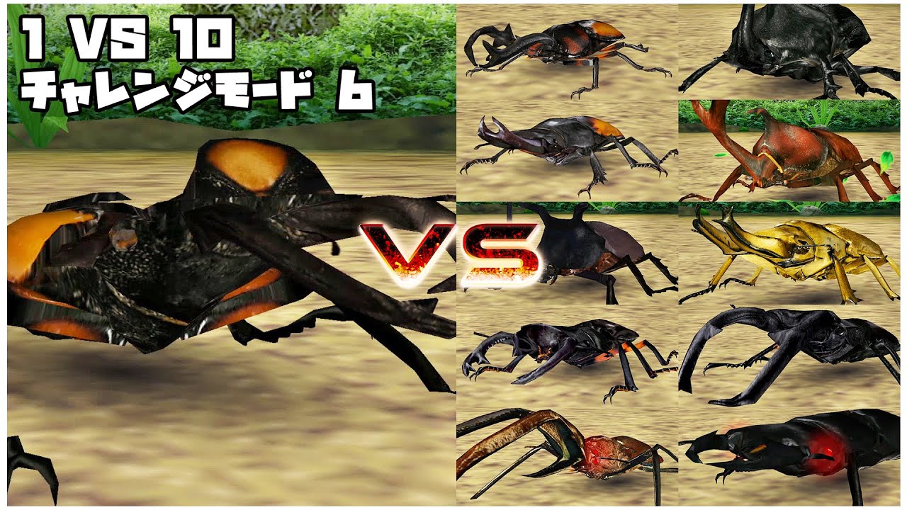 甲虫王者ムシキング -  1 VS 10 チャレンジモード6 - ラコダールツヤクワガタ｜Mushiking