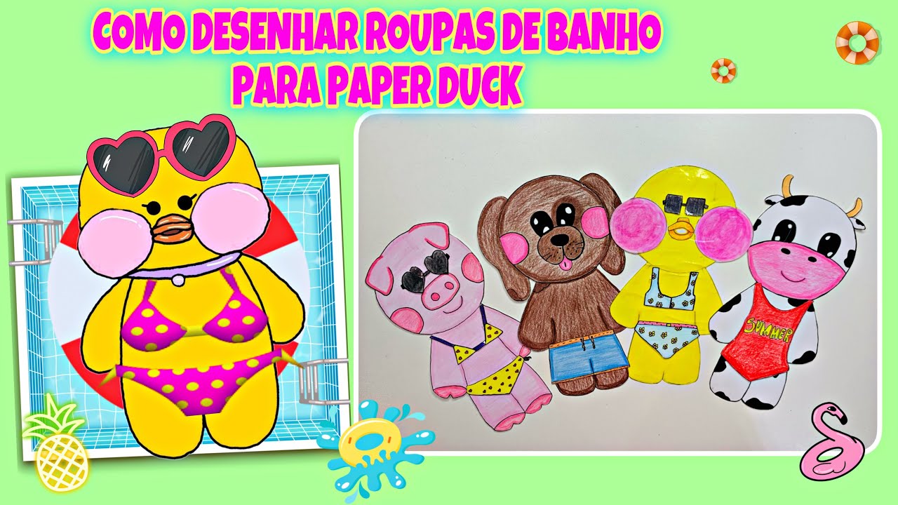 COMO FAZER ROUPINHAS DE PRAIA PARA PAPER DUCK e PAPER ANIMALS | Pato de papel famoso do TikTok