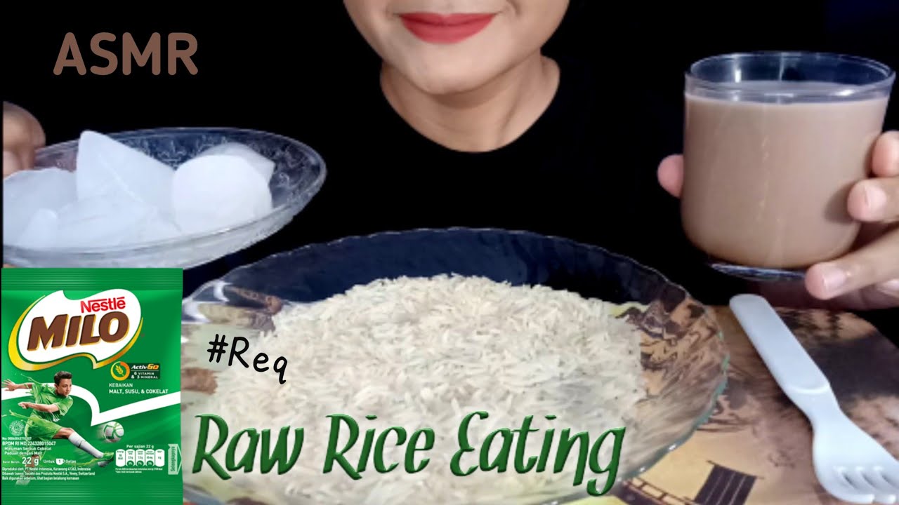 ASMR @Shri ASMR  Raw Rice Eating || Basmati Raw Rice mix Milo & Ice || Makan Beras