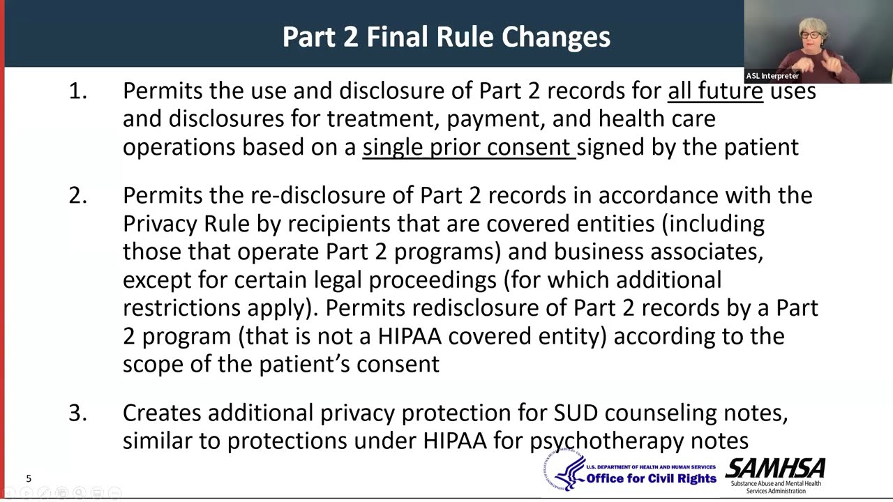 OCR & SAMHSA Webinar: Part 2 Final Rule Modifying Confidentiality Provisions for SUD Patient Records