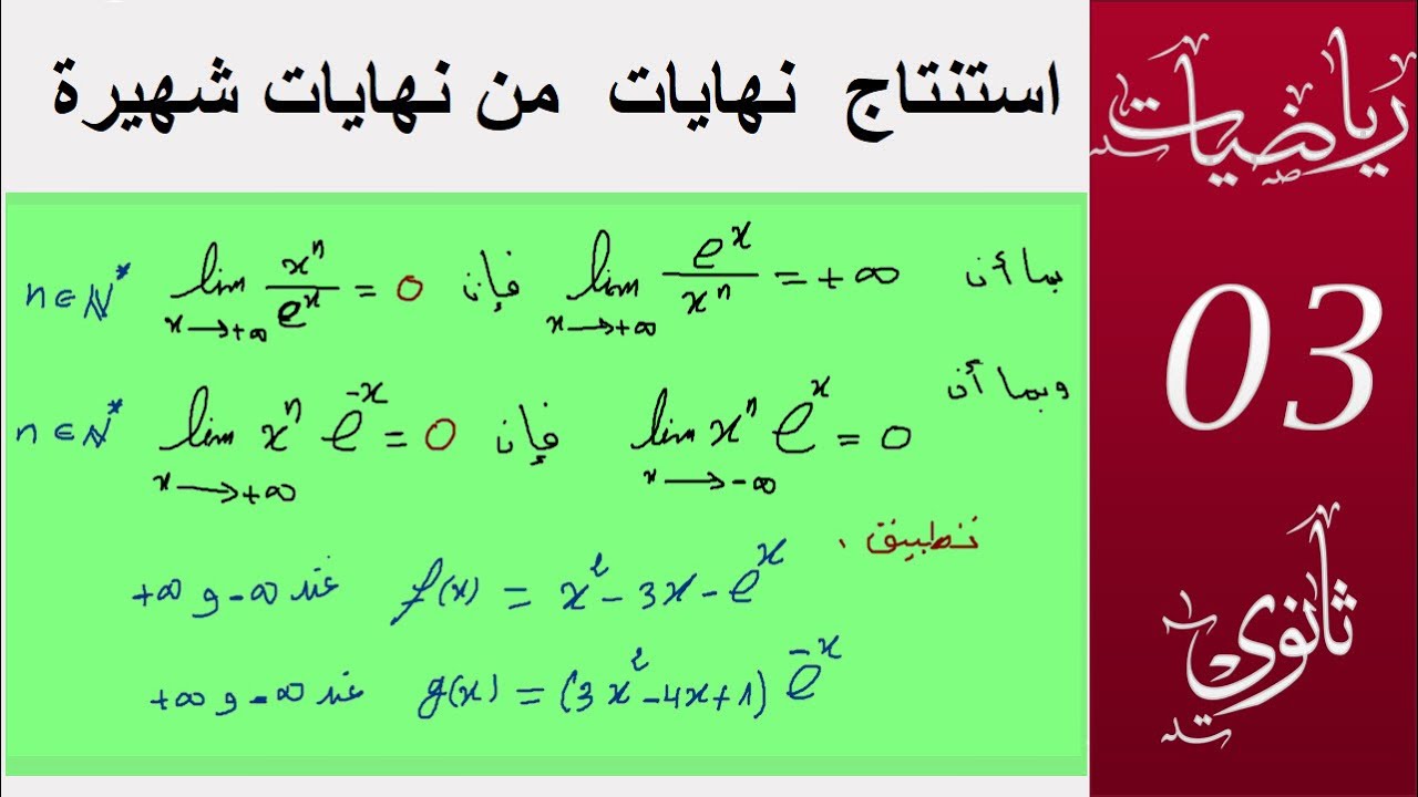 ازالة حالة عدم التعيين النهايات الشهيرة واستخراج منها نهايات اخرى ( 3 ثانوي )