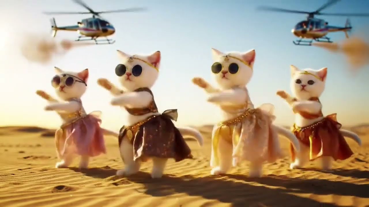 Desert Dancing Cats 🐾 | Funny Cat Dance with Helicopters!