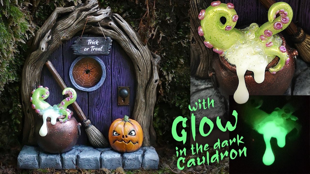 Miniature HALLOWEEN Decor Witch Door / Pumpkin / Cauldron / Glow In the Dark!