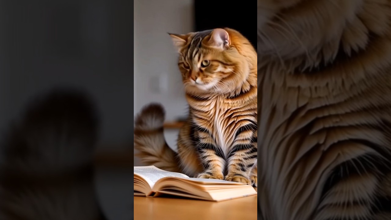 intelligent Cat reading A,B,C,D || 