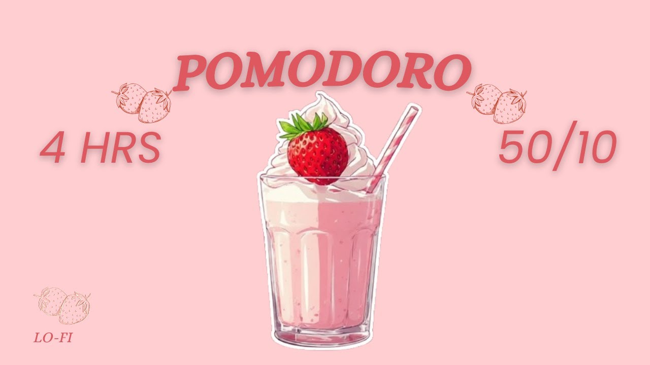 4 HOUR Pomodoro (50/10) 🍓 Strawberry Dream Focus Session | pink noise, Twinkly Lofi & Study Ambience