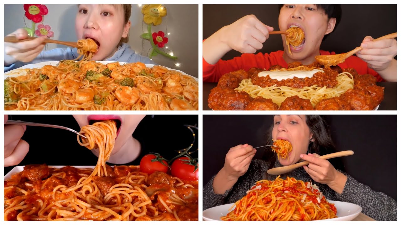 SPAGHETTI & TOMATO SAUCE VS SPAGHETTI & MEATBALLS /SPAGHETTI MUKBANG 스파게티 먹방/ BaMi Food