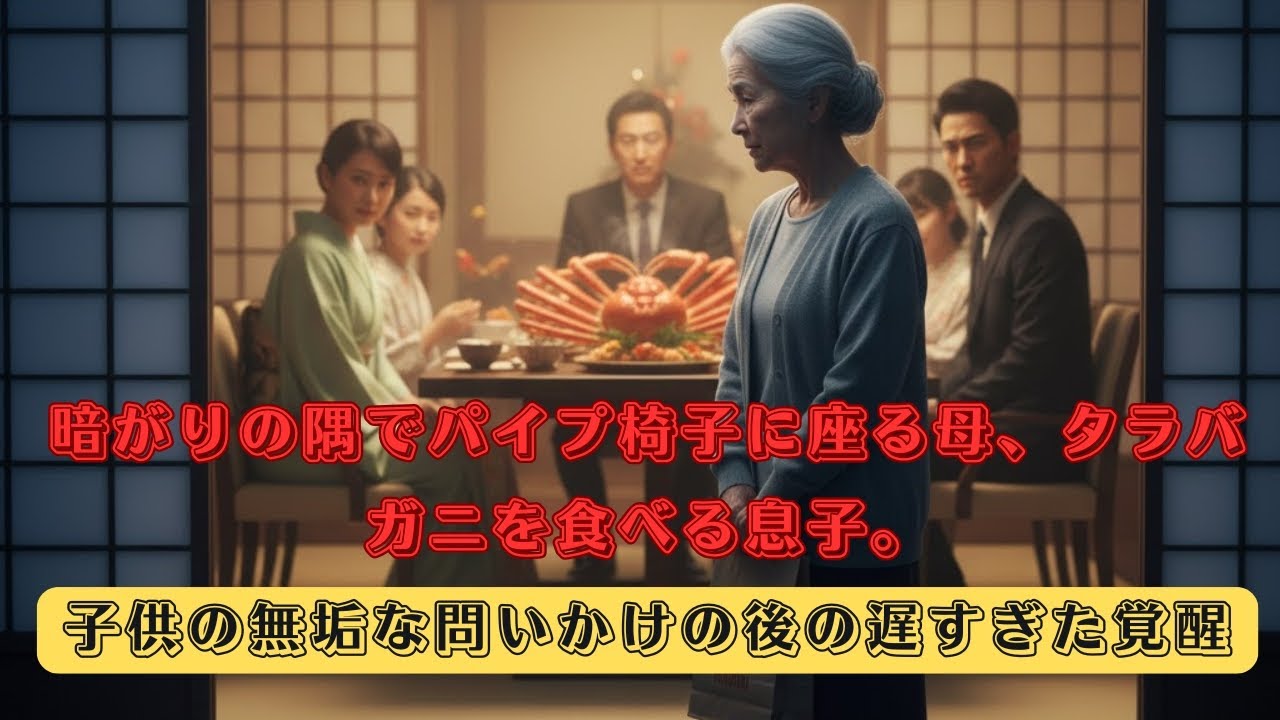 暗がりの隅でパイプ椅子に座る母、タラバガニを食べる息子。子供の無垢な問いかけの後の遅すぎた覚醒 | 大人の朗読