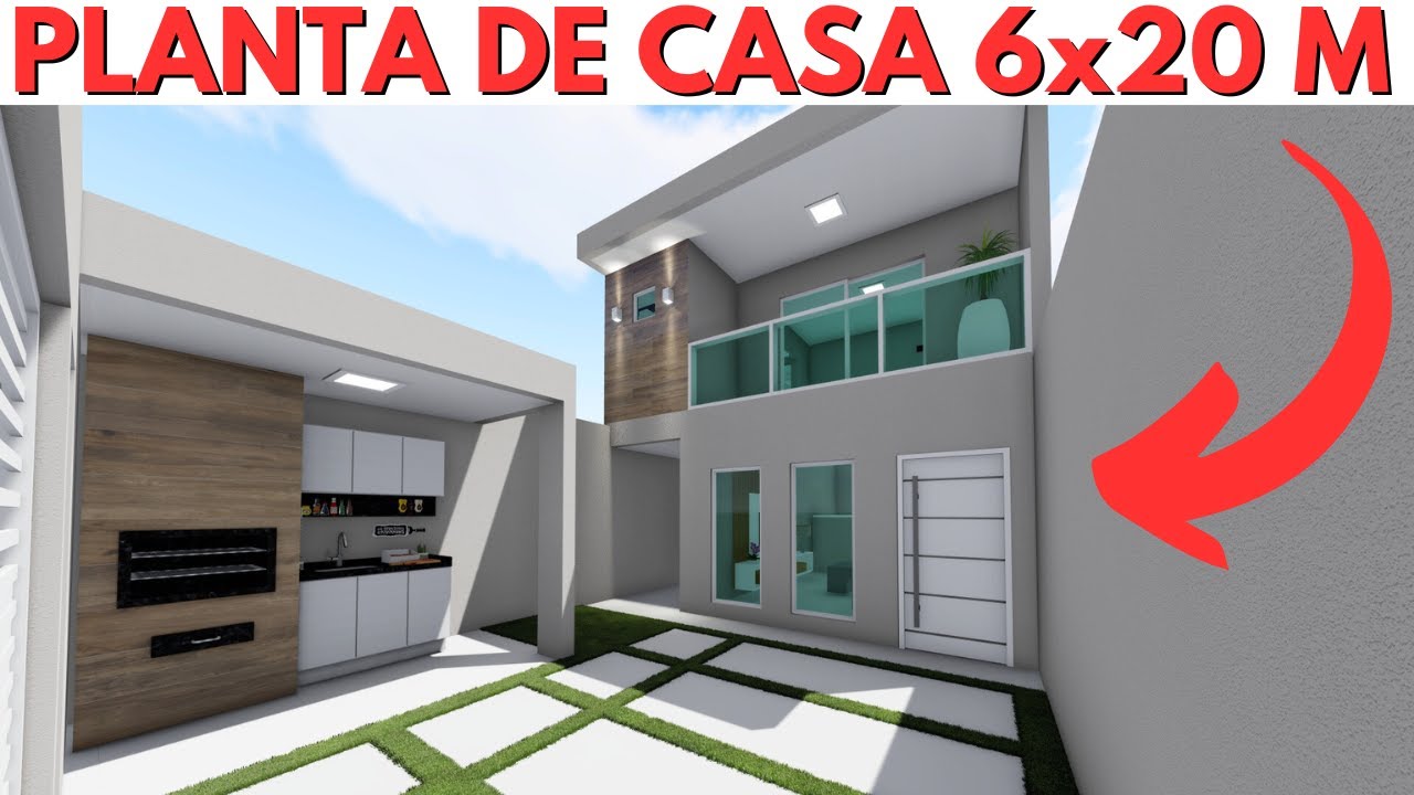 PLANTA DE SOBRADO 6X20 METROS COM 3 QUARTOS!