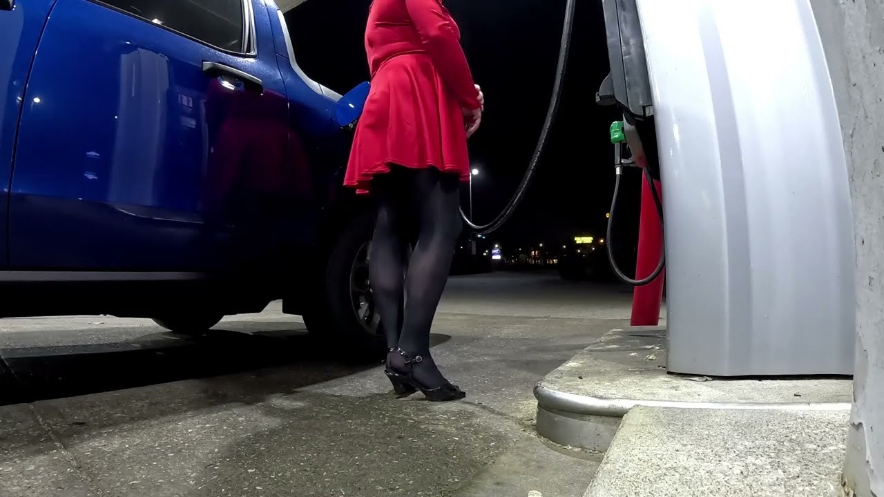 Sissy Getting Gas and Taking Walk