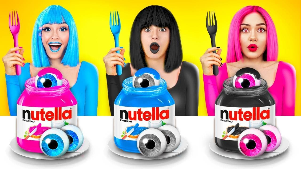 Tantangan Makanan Pink VS Hitam VS Biru | Makan 1 Warna Makanan Aja 24 Jam oleh RATATA BRILLIANT