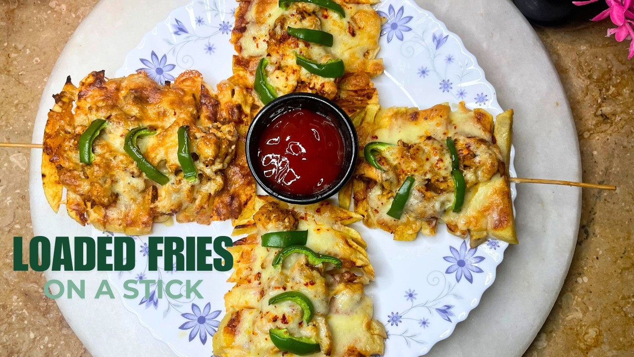 Delicious Loaded Fry Skewers Recipe #loadedfriesrecipe #friesrecipe #chickenfries #viralvideo #easy