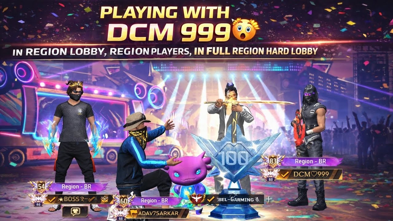 PLAYING WITH DCM 999🤯 AND REGION PLAYERS IN REGION HARD LOBBY ☠️🥶 || FREE FIRE MAX 