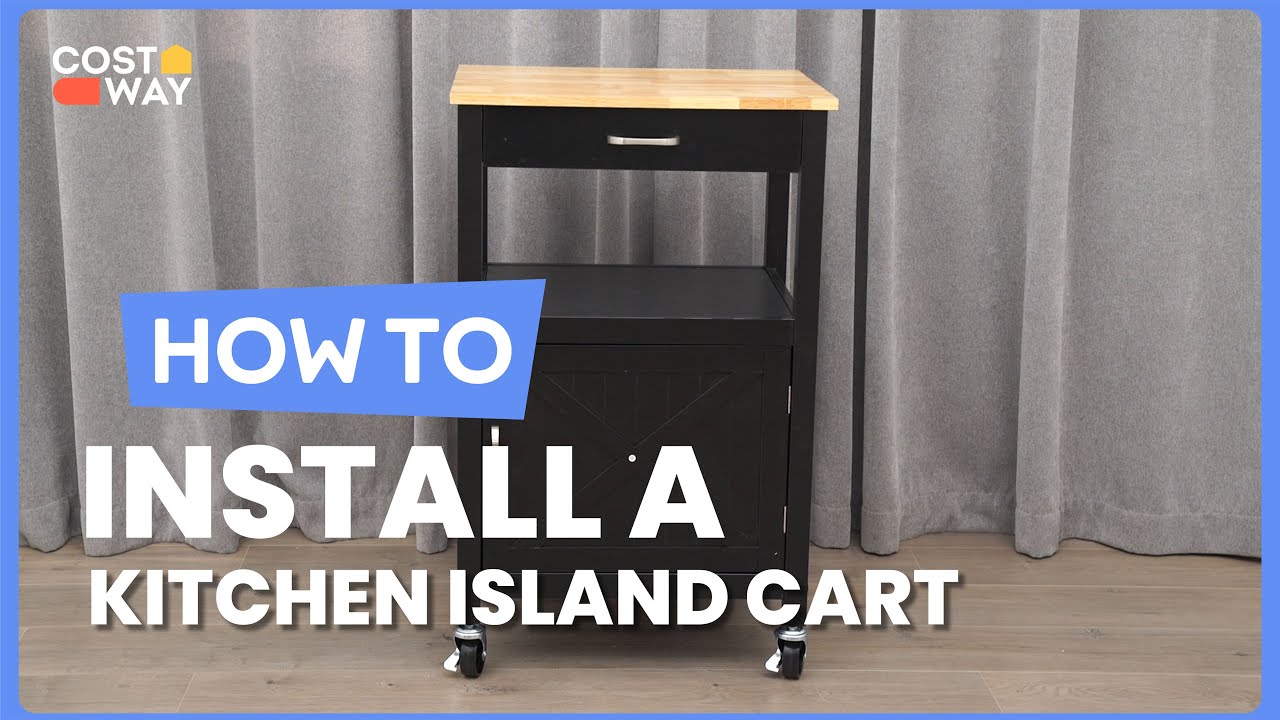 How to Install the Rolling Kitchen Island Cart with Drawer and Side Hooks | KC55322 #costway #howto