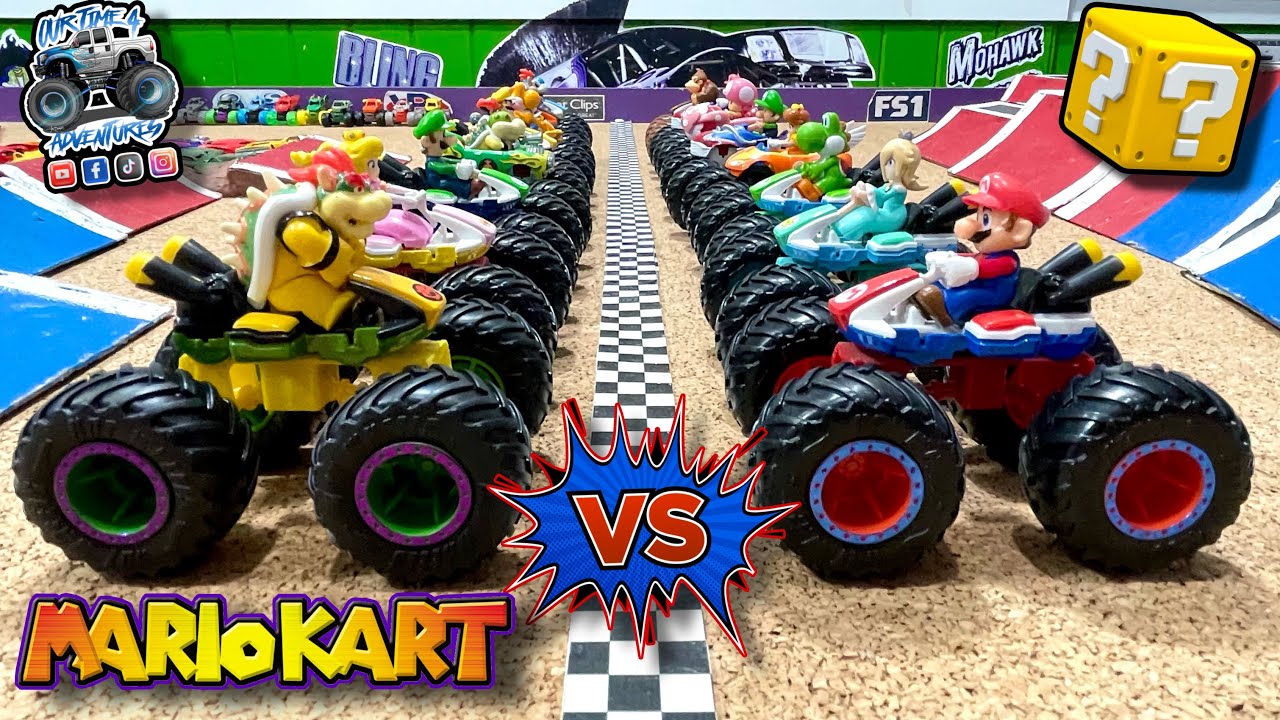 MarioKart CUSTOM Monster Trucks | Toy Diecast Monster Truck Racing Tournament | 16 Race, 1 will win!