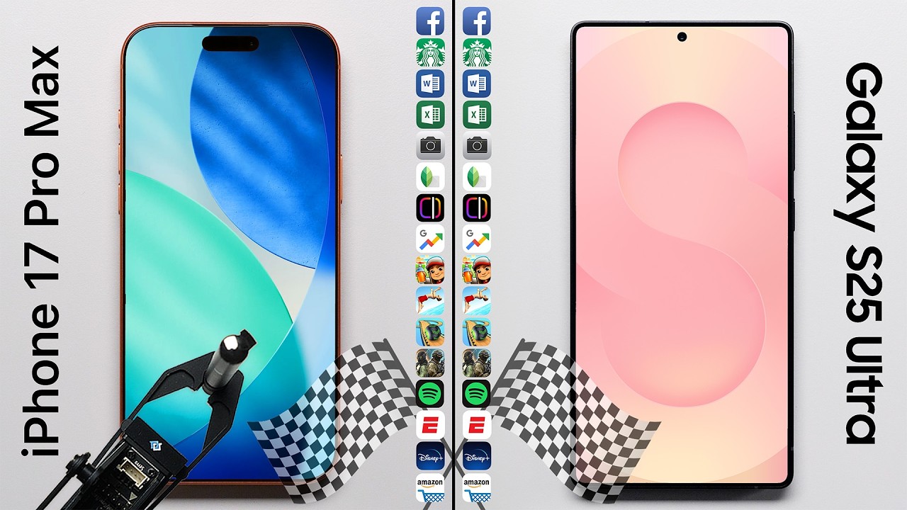Тест скорости iPhone 17 Pro Max и Galaxy S25 Ultra