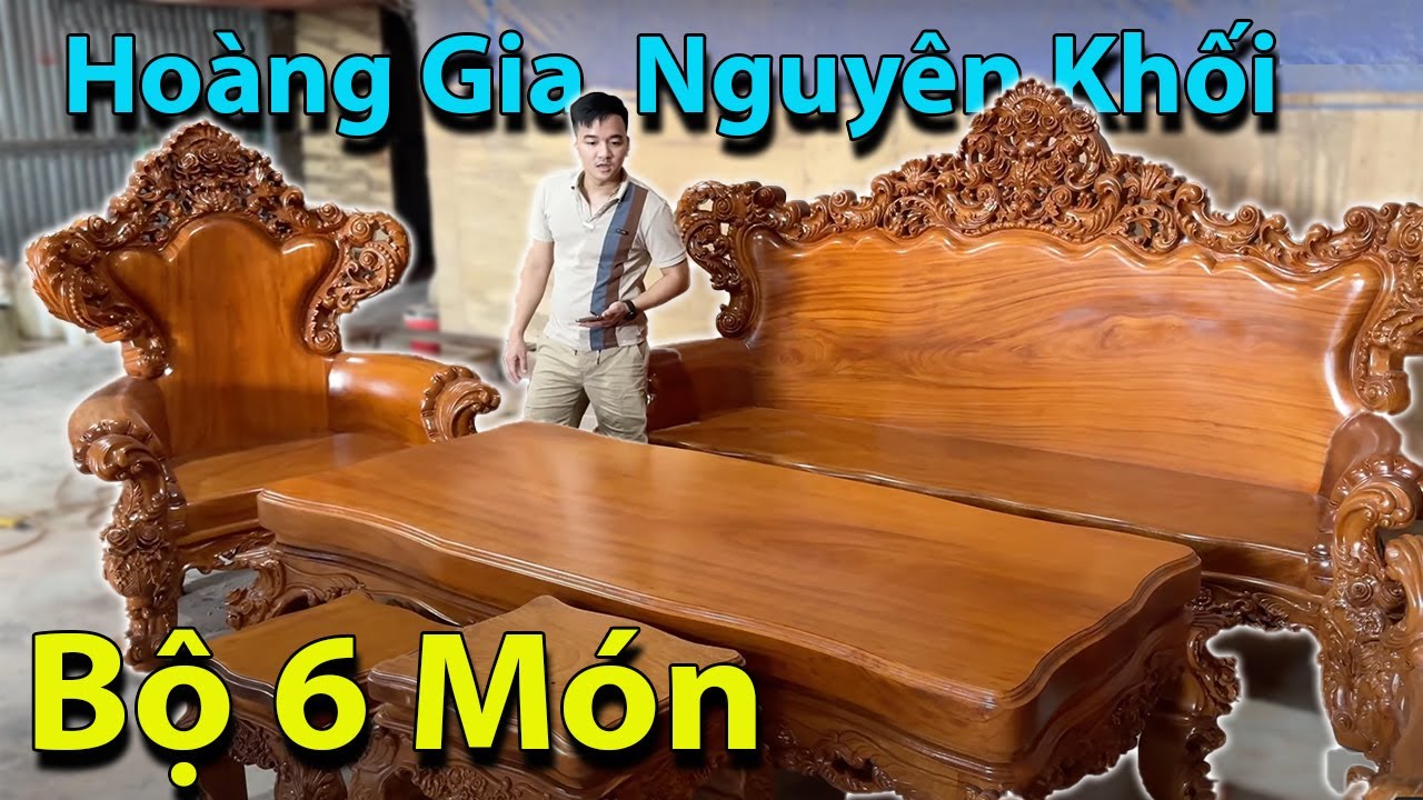 Báo Giá - Bộ Ghế Hoàng Gia Nguyên Khối 6 Món Gỗ Gõ - Vách Liền Tảng | Đồ Gỗ Bảo Lộc