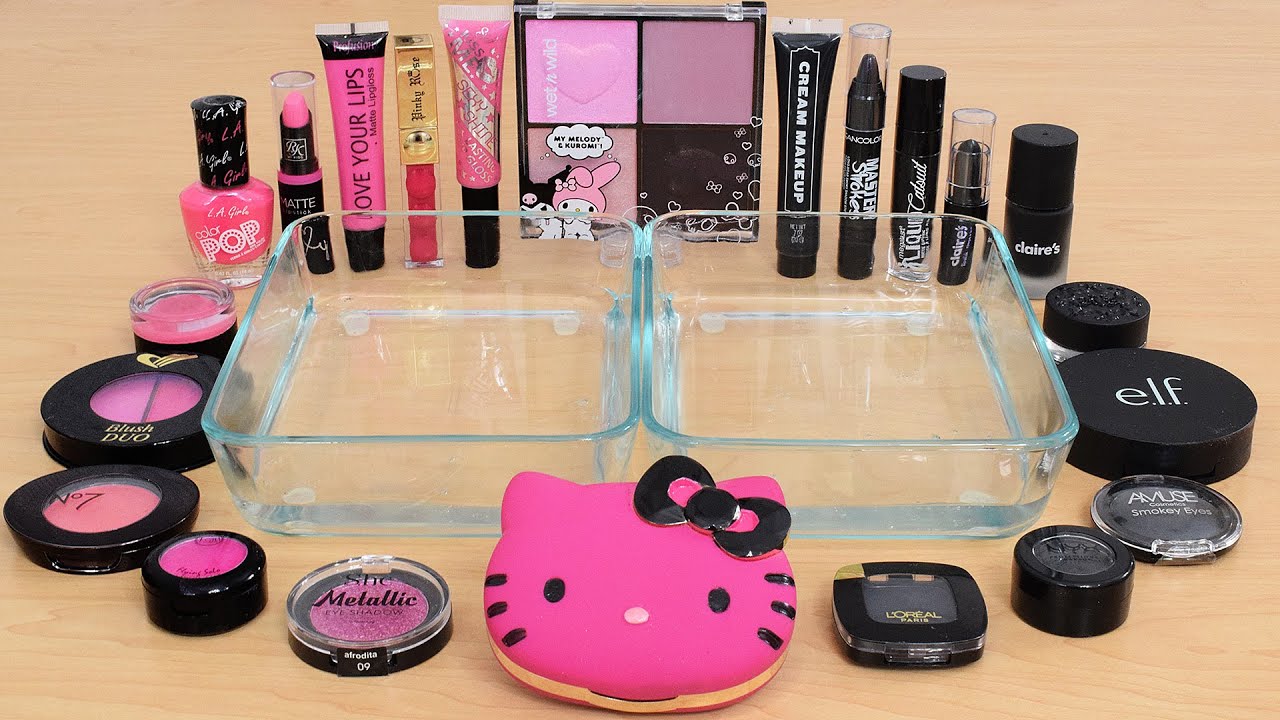 Pink vs Black - Mixing Makeup Eyeshadow Into Slime ASMR