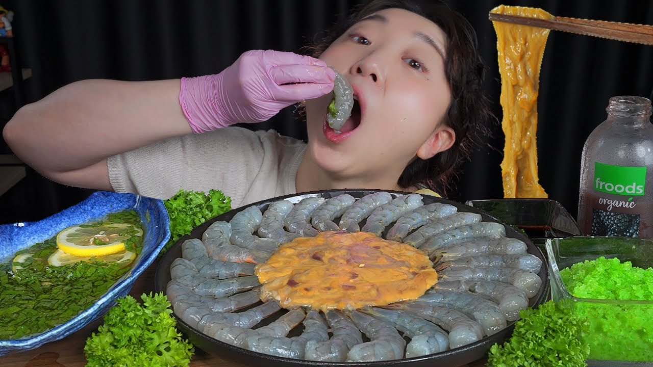 Сырая креветка 🦐Mukbang eating show