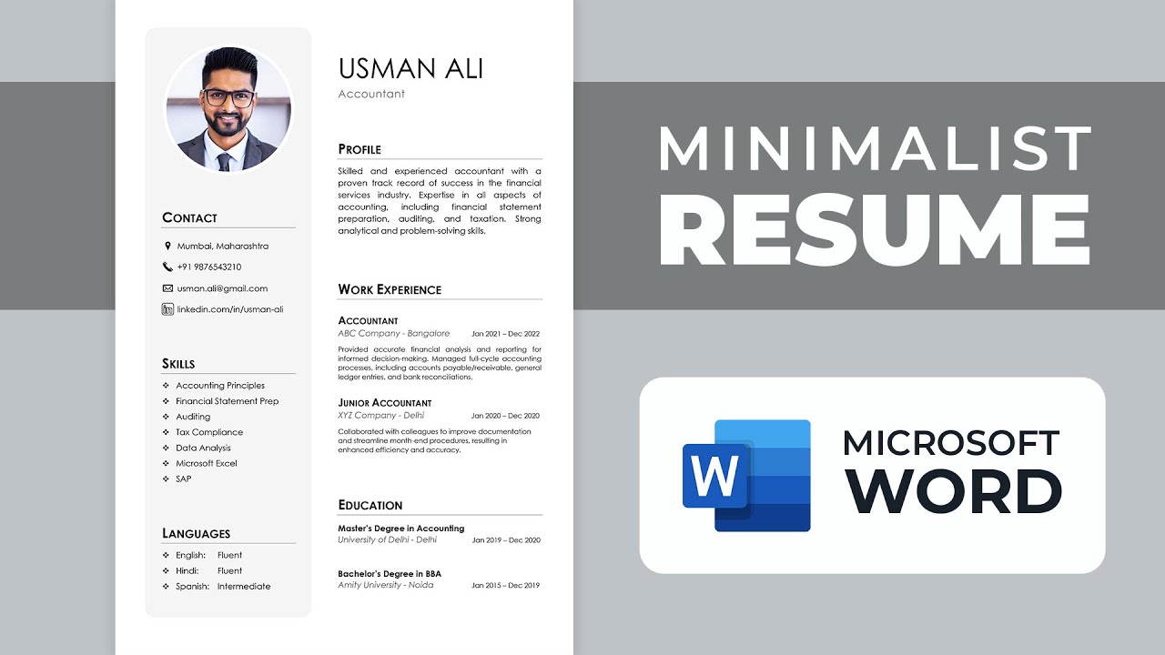 Дизайн резюме в MS Word | Минималистичное резюме | Бесплатная загрузка