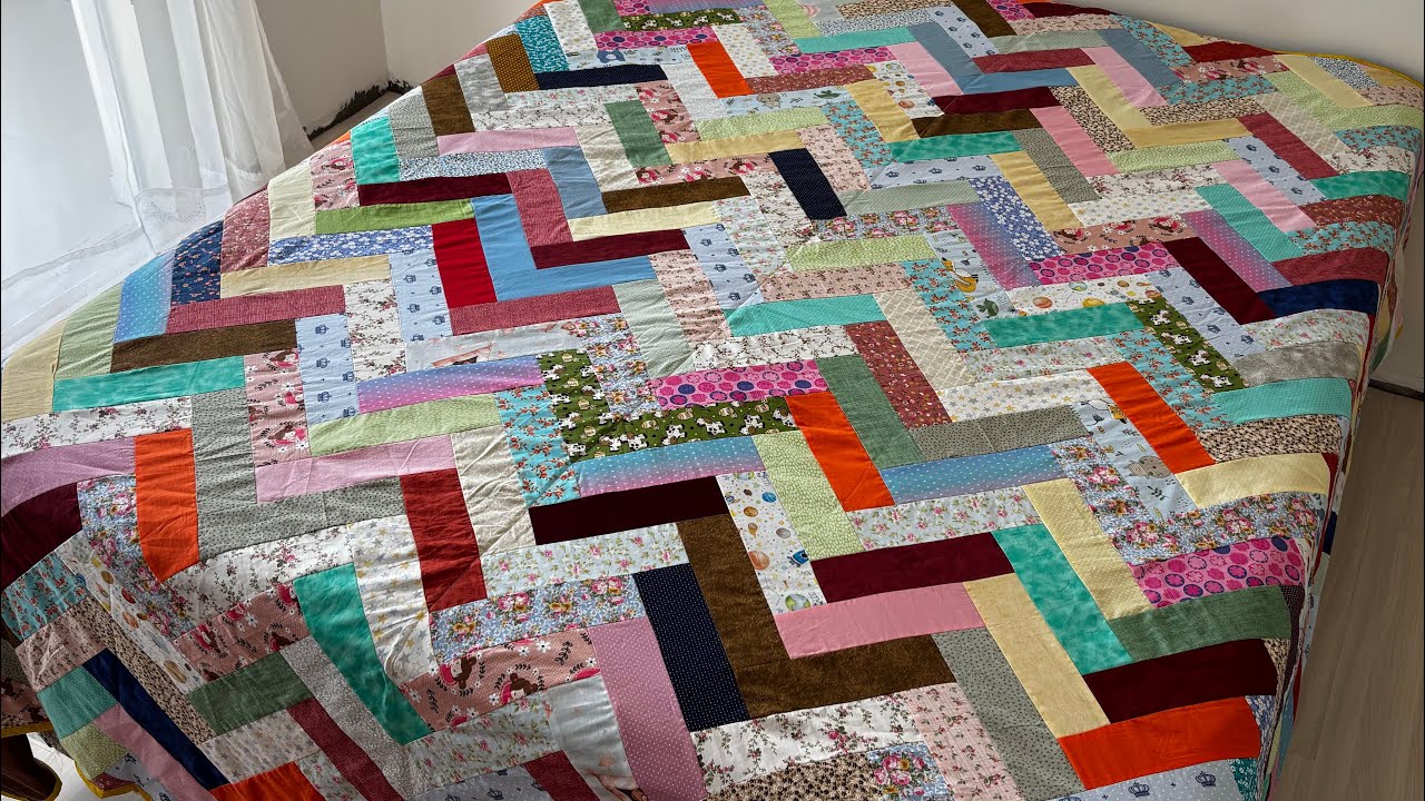 Colcha de retalhos em patchwork super fácil e rápido de fazer , 2,49x2,50cm reaproveitado retalhos 