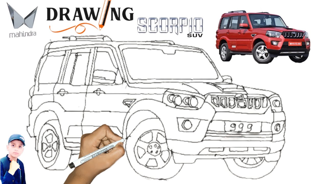 How to draw MAHINDRA SCORPIO outline sketch #youtubevideo#youtubeartist #tutorialvideo#🚘🚘