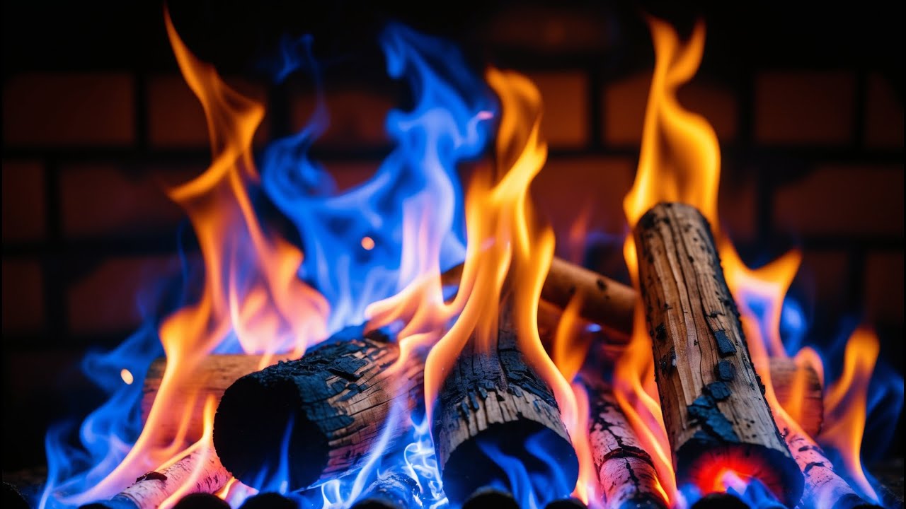 Relaxation & Cozy Warmth – 12H Fireplace with Blue Fire, Crackling Logs, and Soft Ember Glow