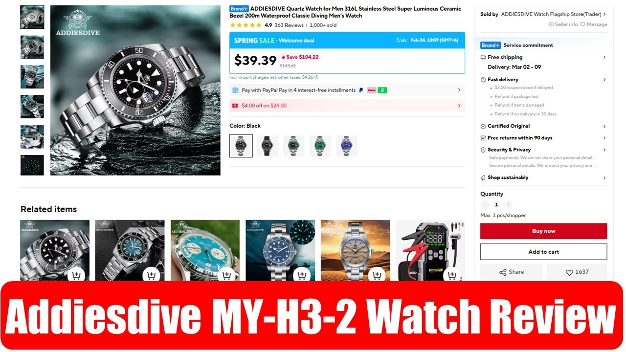 Обзор часов Addiesdive MY-H3-2 с AliExpress | Более 1000 продано на AliExpress