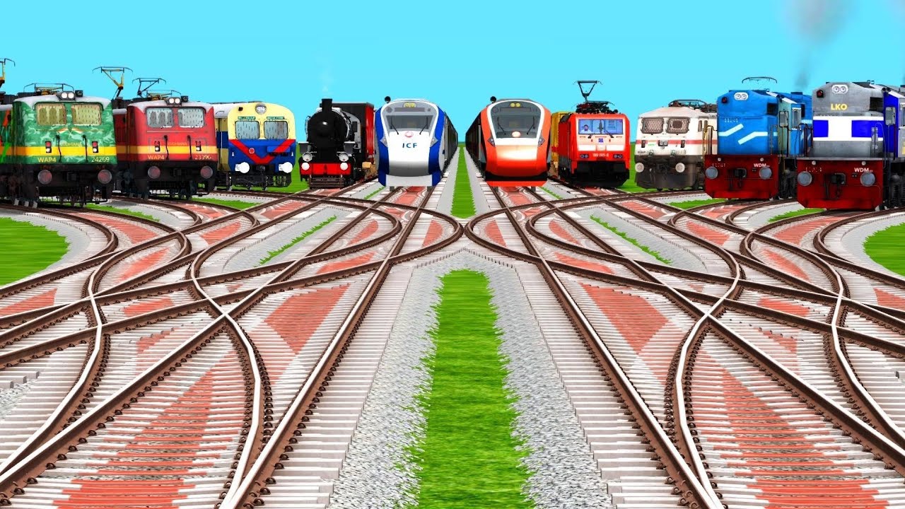 All Trains At Level Crossings By Bumpy Branched Railroad Tracks | Train Games |▶️ Train Simulator