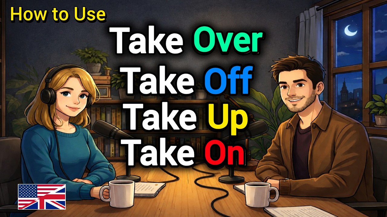 How to Use TAKE OFF, TAKE UP, TAKE ON & TAKE OVER in Real English Conversations