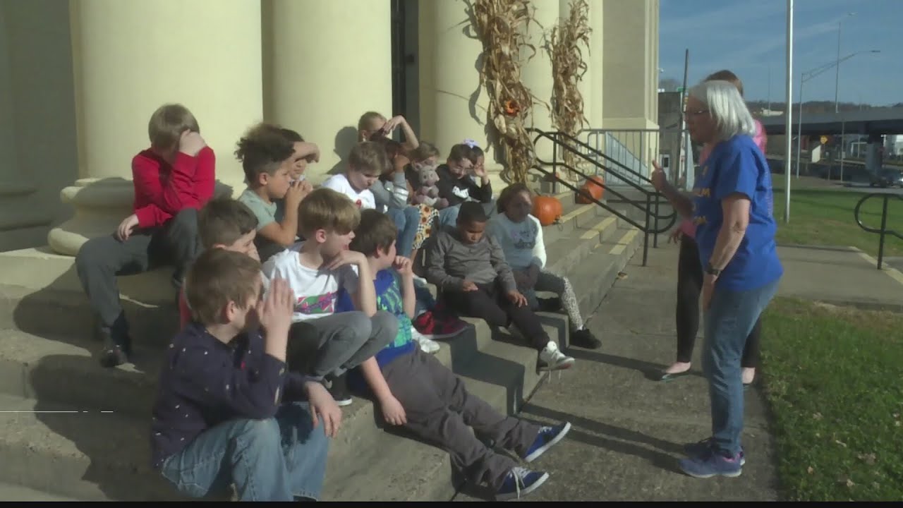 Local students put up a patriotic display of American flags at their school