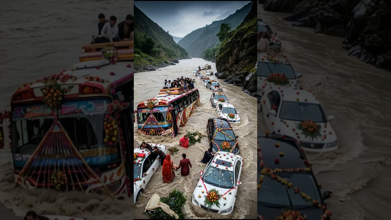 Entire Wedding Procession Swept Into River by Sudden Flood &ndash; Shocking Footage #shorts #youtubeshorts