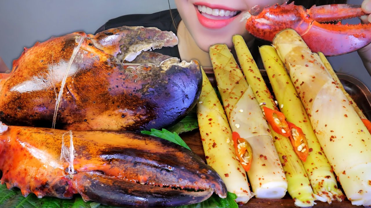 ASMR EATING LOBSTER CLAWS WITH PICKLE BAMBOO SHOOT EATING SOUNDS | LINH-ASMR