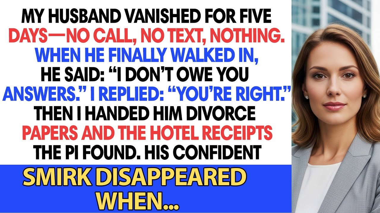 My Husband Vanished For Five Days—No Call, No Text, Nothing. When He Finally Walked In