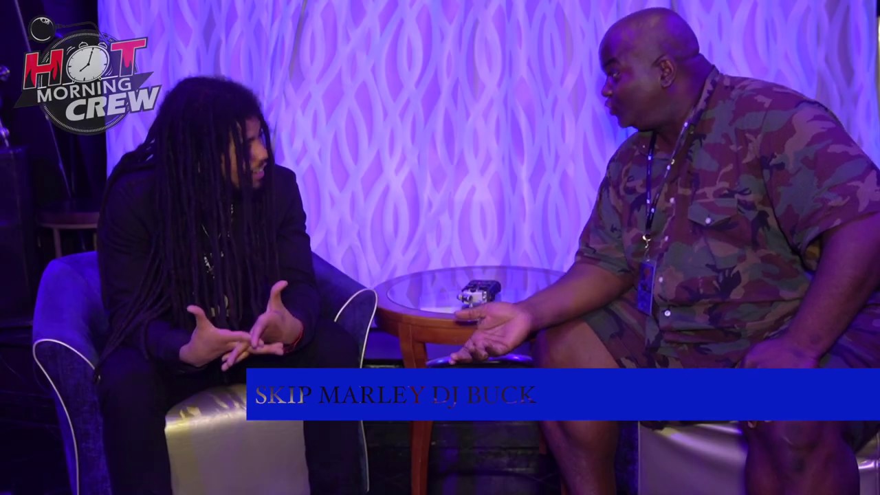 Skip Marley sits and talks with Dj Buck after his performance on the Welcome To JamRock Cruise.