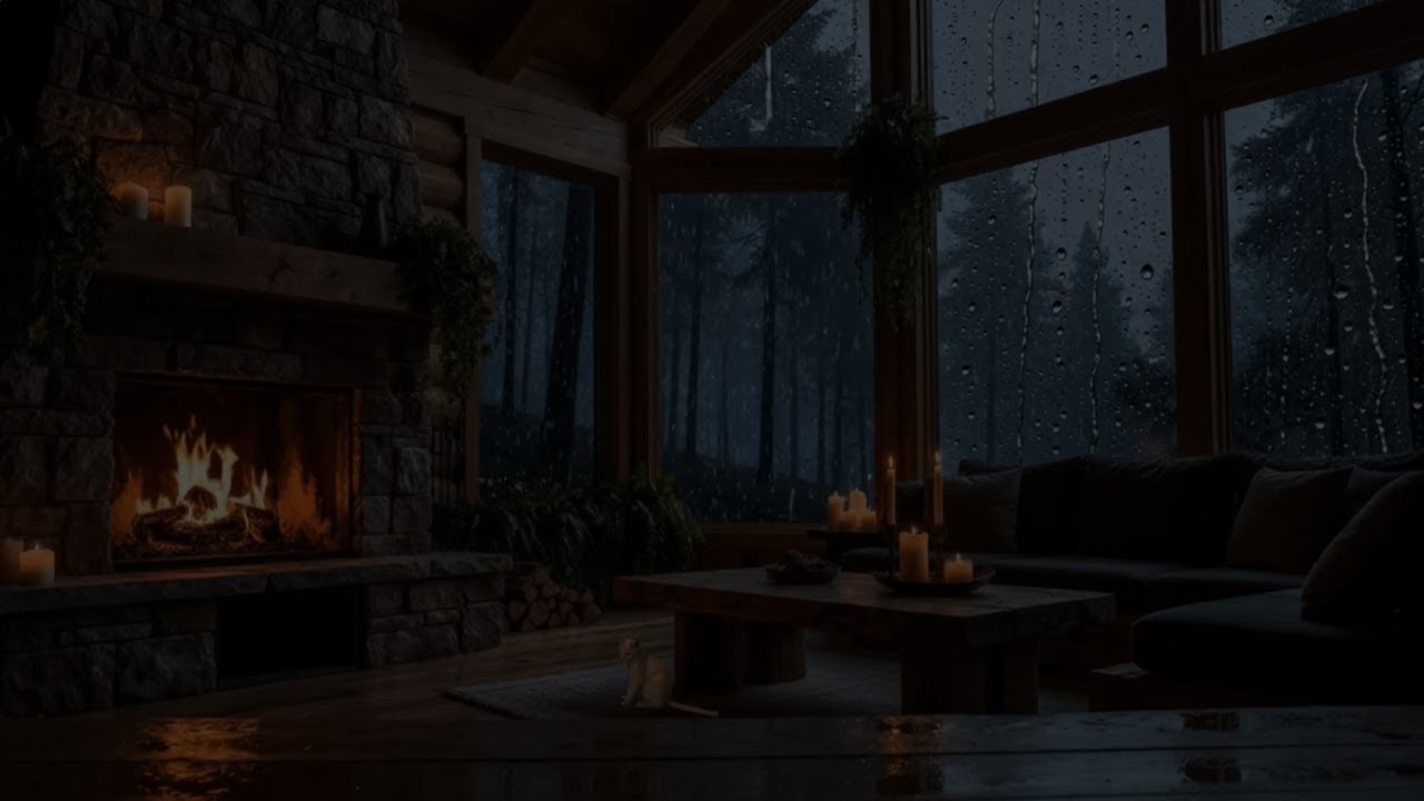 The Sound of Rain at Night Outside the Window 🌧️ Warm Fireplace Ambience for Instant Relaxation