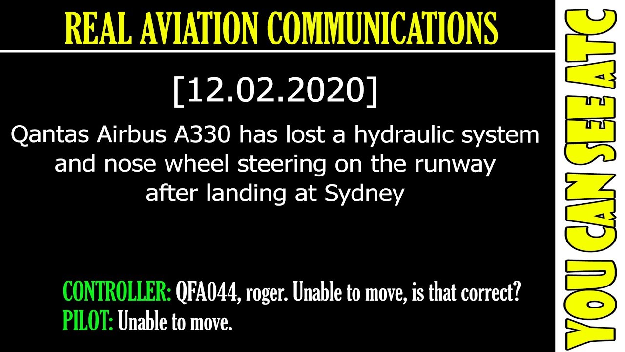 (Real ATC) A Qantas Airbus A330 has lost a hydraulic system and nose wheel steering after landing.