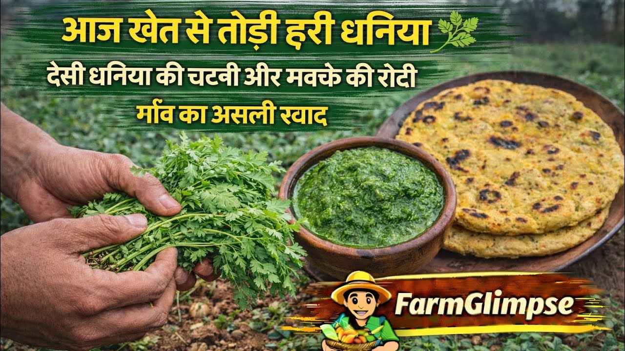 आज खेत से तोड़ी हरी धनिया 🌿 | देसी धनिया की चटनी और मक्के की रोटी | गाँव का असली स्वाद | FramGlimpse