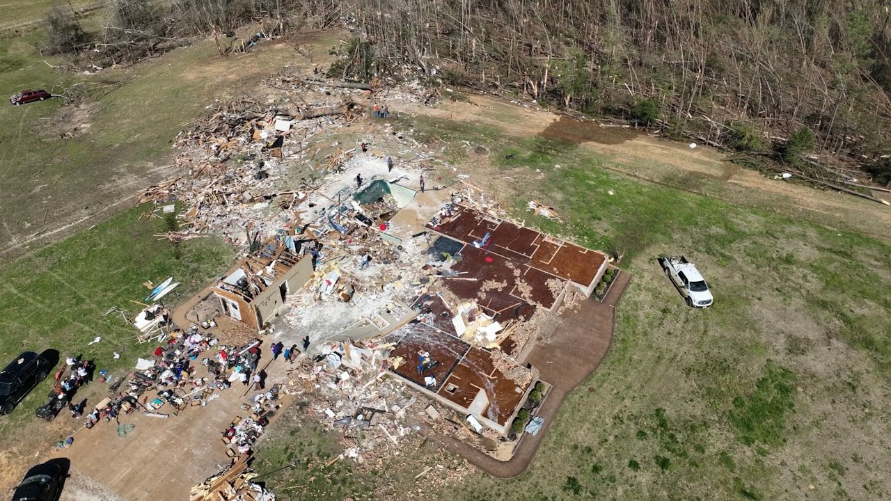 04-03-2023 McNairy County, TN - Tornado Destruction - Homes Destroyed - Cell Tower Mangled - Drone
