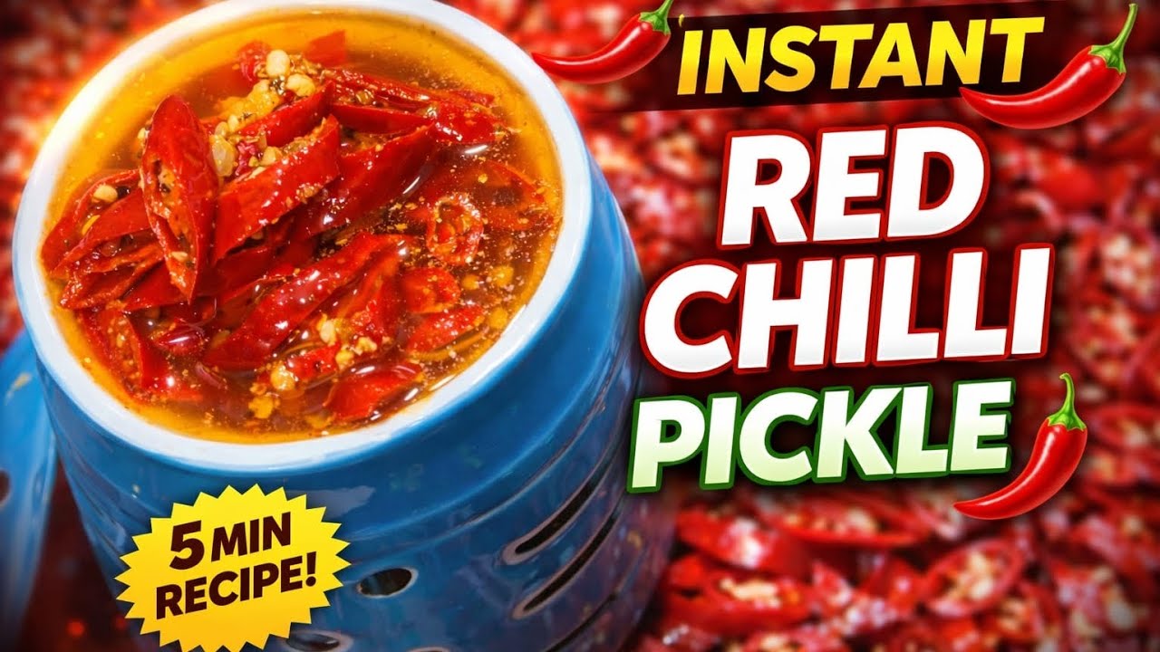 5 Minute Red Chilli Pickle 🌶️ Easy & Quick Fresh Mirchi Achar Recipe