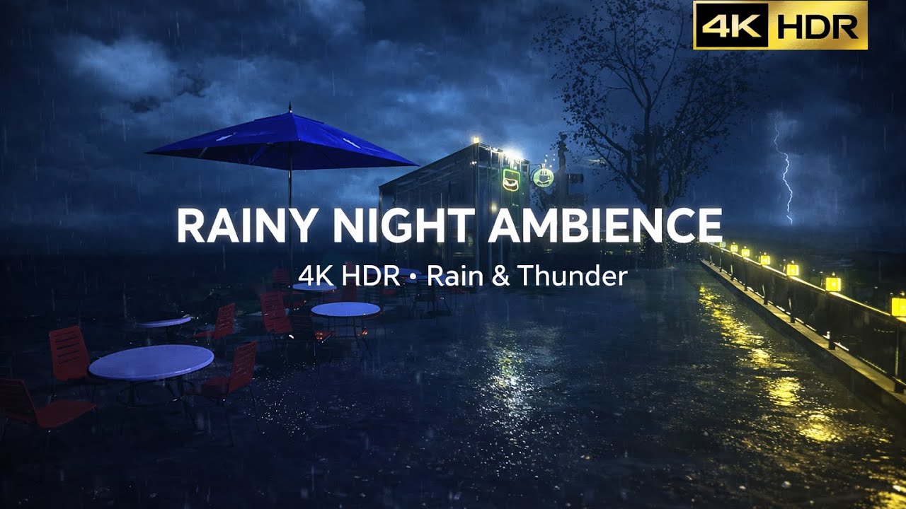 RAINY NIGHT AMBIENCE 🌧️ | 4K HDR Rain & Thunder | Relax • Focus • Sleep