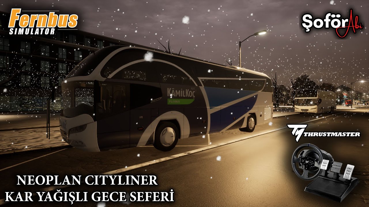FERNBUS SIMULATOR - CITYLINER İLE KAR YAĞIŞLI GECE SEFERİ ❄️🌜 - T300RS GT