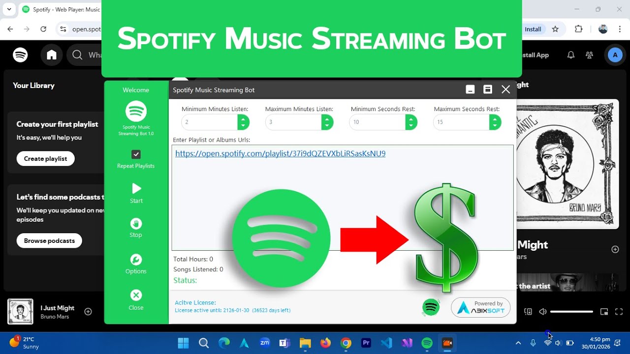 Бот для потоковой передачи музыки Spotify в 2026 году | ЗАРАБАТЫВАЙТЕ ДЕНЬГИ С SPOTIFY
