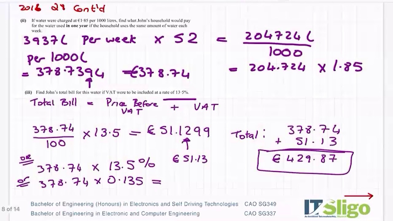 Financial Maths 2016 Paper 2 Q8 (c) Leaving Cert Ordinary Level Maths
